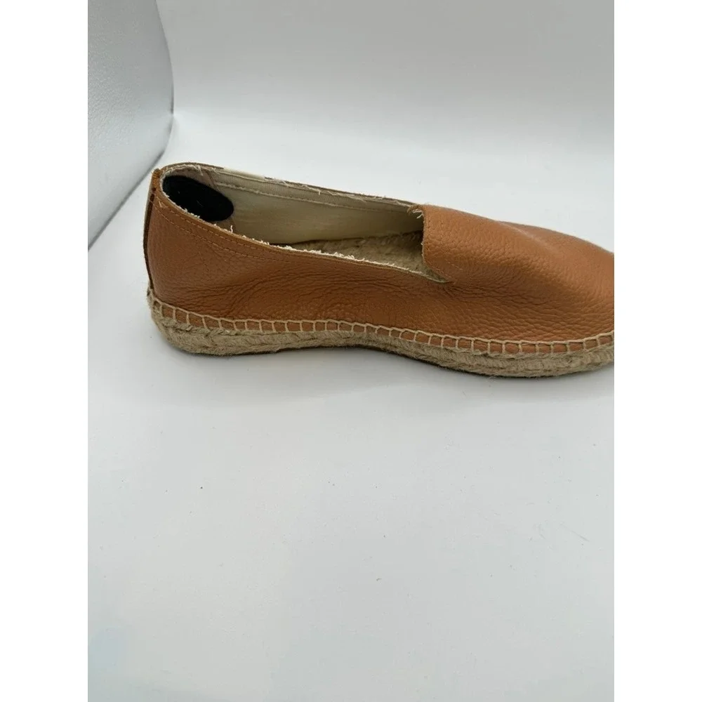 Soludos Womens Tan Pebbled Leather‎ Smoking Slipper Espadrille Flats Shoes
